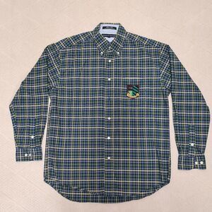 VTG Tommy Hilfiger Plaid Shirt Men's MEDIUM Long Sleeve TH Crest Patch Rare